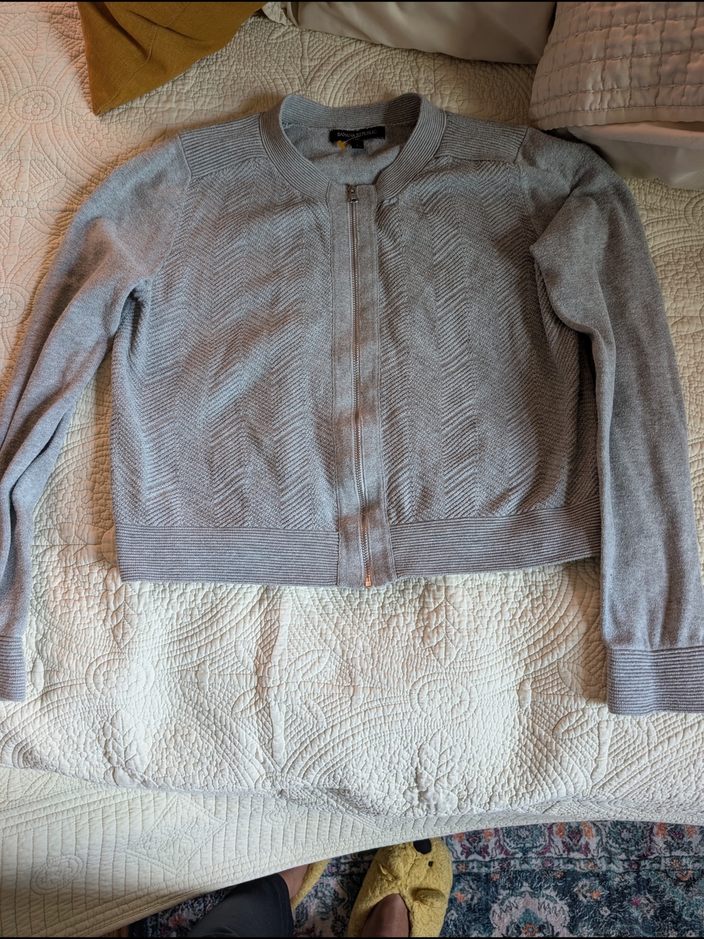 Banana Republic Light Gray Zip-Up Knit Jacket